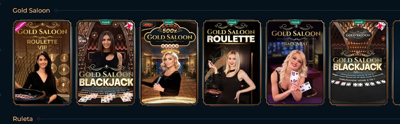 VIP stoly Gold Saloon v živém kasinu Monsterwin