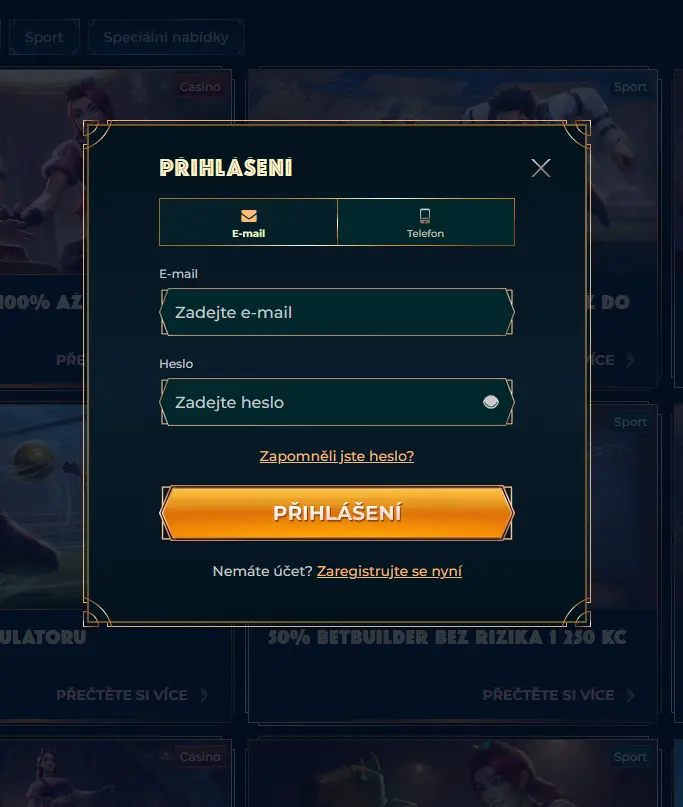 Přihlašovací formulář do účtu Monsterwin Casino